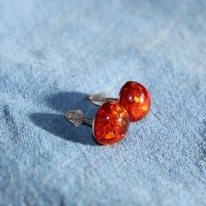 3/8 inch Round Amber Post Earring